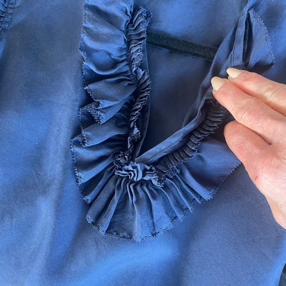 J. Crew TALL Navy Blue Silk Sleeveless Ruffle Blouse Top - Picture 4 of 5
